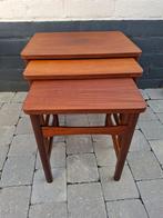 Set (3) teak nesting bijzettafeltjes Louis van Teeffelen, Minder dan 55 cm, Ophalen of Verzenden, Zo goed als nieuw, Rechthoekig