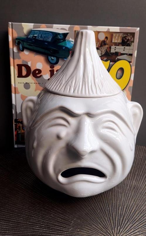 Witte vintage uienpot in de vorm van huilend hoofd met hoed, Huis en Inrichting, Keuken | Potten en Pannen, Zo goed als nieuw