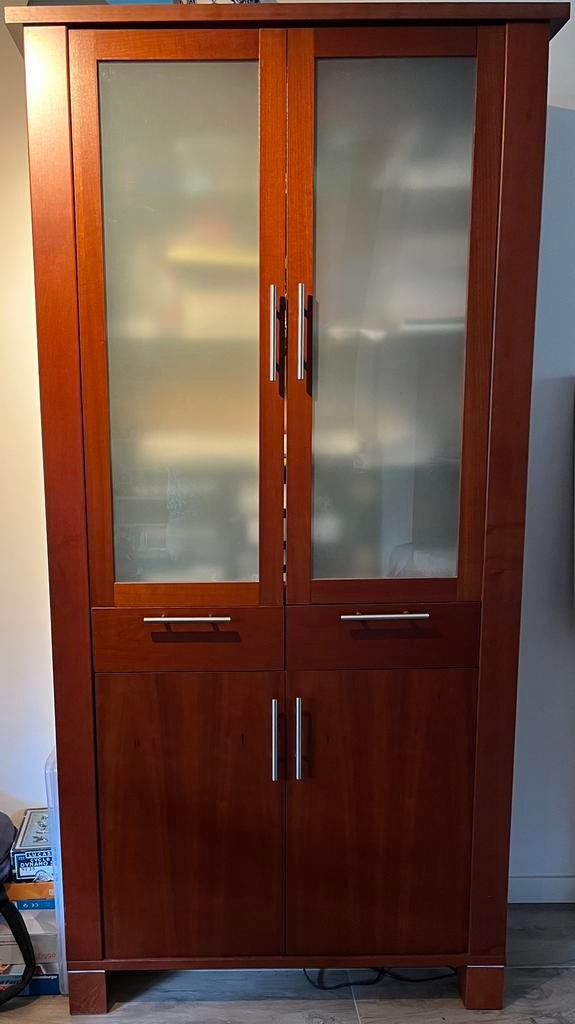 Kast kersenhout met verlichting, Huis en Inrichting, Kasten | Vitrinekasten, Gebruikt, 200 cm of meer, 50 tot 100 cm, 25 tot 50 cm