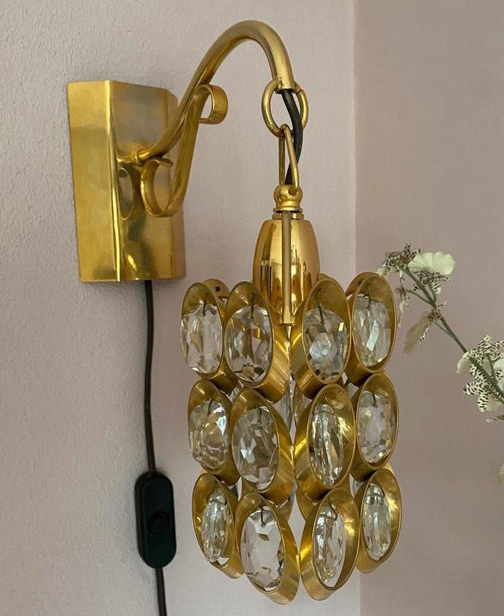 Vintage Palwa Kristallen Messing Wandlampje, Ophalen of Verzenden, Gebruikt, Glas