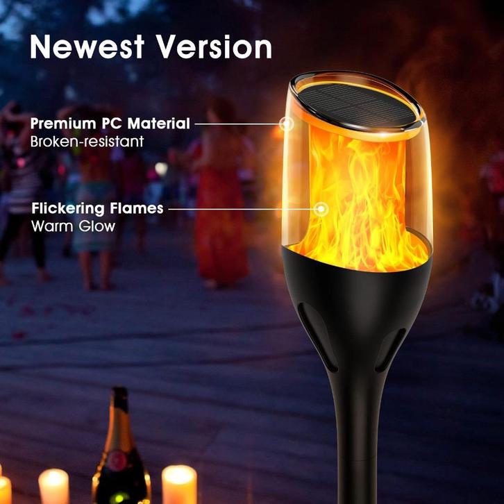 Moderne outdoor Solar LED fakkel met vlameffect (60 cm hoog), Tuin en Terras, Buitenverlichting, Nieuw, Staande lamp, Kunststof