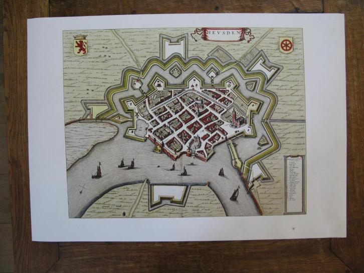 reproductie plattegrond Heusden, Joan Blaeu, 1649, Boeken, Atlassen en Landkaarten, Gelezen, Landkaart, Nederland, Voor 1800, Ophalen of Verzenden