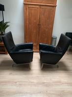 2 zwart lederen fauteuils, Foxx Label, Ophalen, Robuust, Stoer, Design, Industrieel, Gebruikt, 75 tot 100 cm