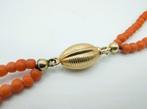 Bloedkoralen ketting, 2 strengen, met gouden slot, 48 cm, Verzenden, Goud, Ketting