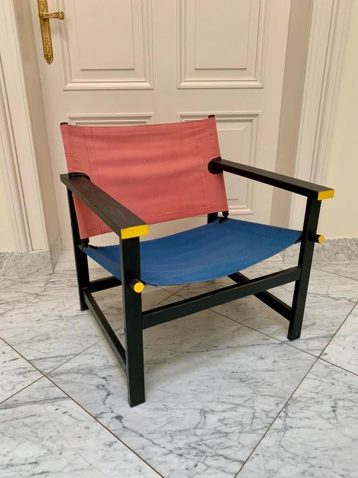 Hyllinge Mobler ‘Mondriaan’ safari chair, Huis en Inrichting, Fauteuils, Gebruikt, Hout, Stof, 50 tot 75 cm, Minder dan 75 cm