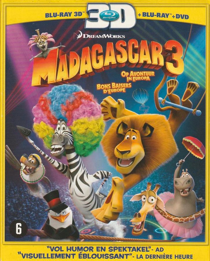 Madagascar 3: Op Avontuur in Europa - 3D Combo Pack NL, Cd's en Dvd's, Blu-ray, Zo goed als nieuw, Tekenfilms en Animatie, 3D