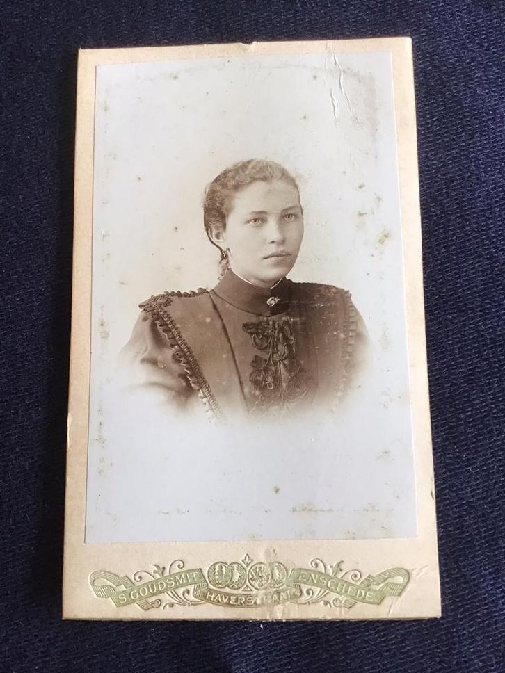 CDV, Jongedame, S. Goudsmit, Enschede, Carte de Visite, Verzamelen, Foto's en Prenten, Gebruikt, Foto, Voor 1940, Ophalen of Verzenden