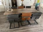 Eettafel met 6 leren stoelen zgan, 200 cm of meer, Zo goed als nieuw, Vijf personen of meer, Rechthoekig