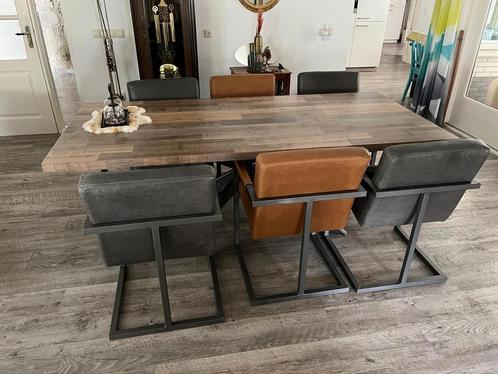 Eettafel met 6 leren stoelen zgan, Huis en Inrichting, Tafels | Eettafels, Zo goed als nieuw, 50 tot 100 cm, 200 cm of meer, Vijf personen of meer