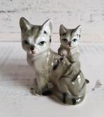 Vintage cyperse kat poes met kitten beeldje, Ophalen of Verzenden, Gebruikt, Dier