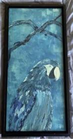 Groot, rechthoekig schilderij ara / papegaai; zwarte lijst, Minder dan 50 cm, Ophalen of Verzenden, Zo goed als nieuw, Schilderij