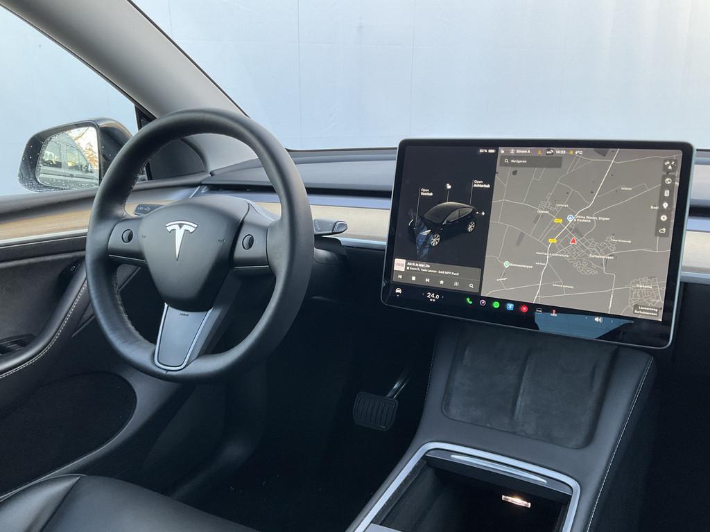 Tesla Model Y Long Range AWD 75 kWh Autopilot Leer Pano.dak, Auto's, Tesla, Navigatiesysteem, Gebruikt, Zwart, Origineel Nederlands