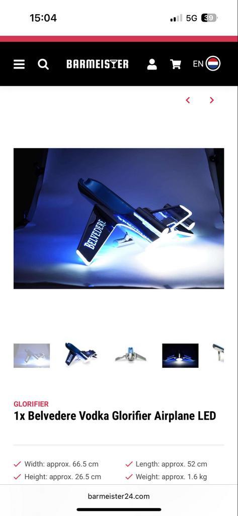 Belvedere Vodka Glorifier Vliegtuig airplane LED - Zeldzaam!, Verzamelen, Merken en Reclamevoorwerpen, Gebruikt, Lichtbak of (neon) lamp