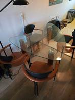 Prachtige moderne glazen tafel met 4 stoelen, Huis en Inrichting, Complete eetkamers, Ophalen, Gebruikt, Modern, 4 tot 6 stoelen