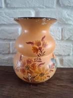 Vintage, handgemaakt, handbeschilderde vaas. H19 cm. Bruin., Antiek en Kunst, Antiek | Vazen, Ophalen of Verzenden