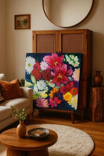 Kleurrijk Bloemenschilderij – Origineel Kunstwerk beschikbaar voor biedingen