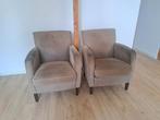 Set van 2 taupe leren fauteuil stoelen opknapper, Ophalen, Gebruikt, Leer