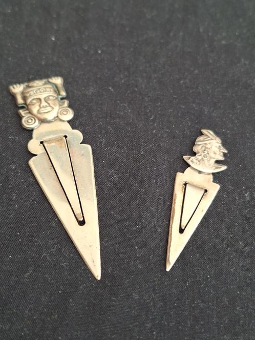 Zilveren Boekenleggers Azteken Stijl, Antiek en Kunst, Antiek | Goud en Zilver, Zilver, Ophalen of Verzenden
