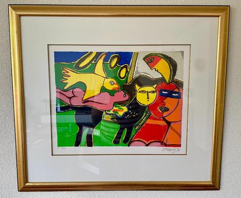 Corneille - Zeefdruk Nr EA IX/XL- Kat met vis -  Ingelijst, Antiek en Kunst, Kunst | Litho's en Zeefdrukken, Verzenden