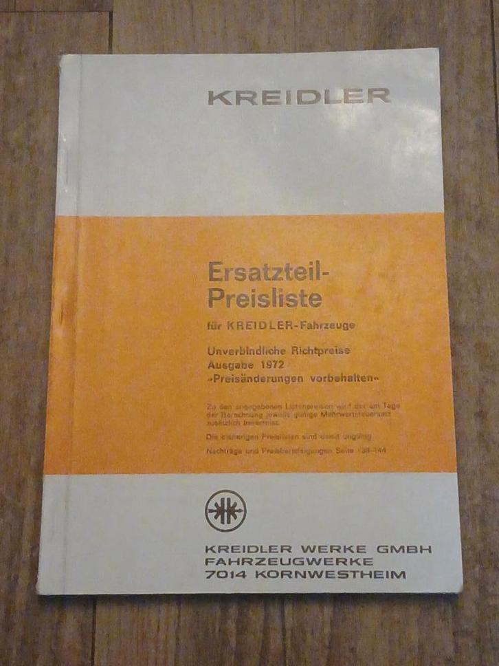 KREIDLER Ersatzteil-Preisliste Ausgabe 1972 Orgineel, Fietsen en Brommers, Handleidingen en Instructieboekjes, Zo goed als nieuw