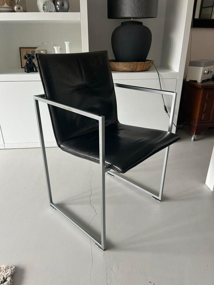 Frame Stoel met Zwart Leer, Huis en Inrichting, Stoelen, Gebruikt, Eén, Leer, Zwart, Ophalen