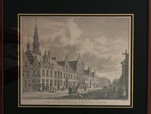A. Delfos: Leyden  Gezigt op het raadhuis, langs de breedest, Antiek en Kunst, Kunst | Schilderijen | Klassiek, Ophalen of Verzenden