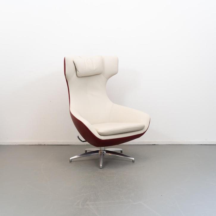 1x Leolux Caruzzo PLUS Fauteuil Donkerrood/Wit - Leer, Huis en Inrichting, Fauteuils, Zo goed als nieuw, Leer, Metaal, 75 tot 100 cm