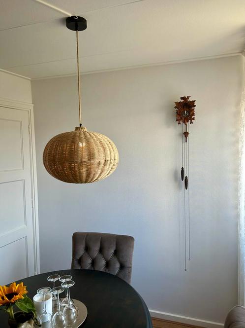 Set van 2 rotan hanglampen, Huis en Inrichting, Lampen | Hanglampen, Zo goed als nieuw, Minder dan 50 cm, Overige materialen, Ophalen