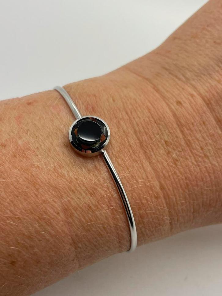 Z786 Prachtige zilveren armband met onyx, Sieraden, Tassen en Uiterlijk, Armbanden, Zilver, Zilver, Met edelsteen, Ophalen of Verzenden