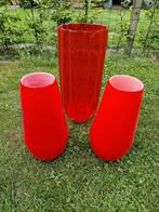 3 rode vazen, Huis en Inrichting, Woonaccessoires | Vazen, Ophalen, Minder dan 50 cm, Rood, Glas