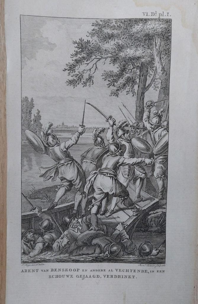 1 / Arent van Benskoop e.a. al vechtende  -  gravure 1791, Antiek en Kunst, Kunst | Etsen en Gravures, Ophalen of Verzenden
