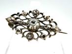 Antieke zilveren broche met 11 roosdiamanten, Ophalen of Verzenden, Zilver, Broche, Met edelsteen