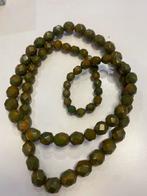 bakeliet Vintage Groene geel Kralen Ketting, Ophalen of Verzenden, Gebruikt, Groen, Overige materialen
