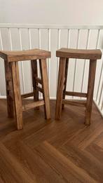 Teak Houten Barkrukken - 4 Stuks ZGAN!, Huis en Inrichting, Barkrukken, Ophalen, Met voetsteun, 60 tot 90 cm, Zo goed als nieuw