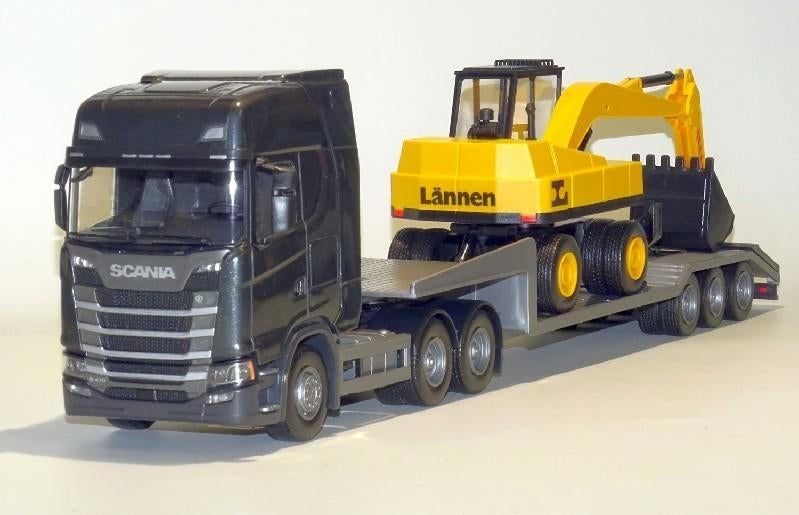 Scania S 6x4 Zwart met Dieplader en Wielkraan - Emek 1:24