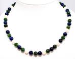 Prachtige Lapis Lazuli Jade & Akoya Parel Ketting 45 CM, Verzenden, Zilver, Ketting, Verguld