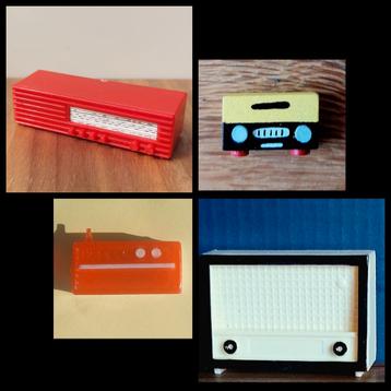 4 x vintage poppenhuis radio jaren 60 hout plastic retro beschikbaar voor biedingen