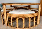 Retro salontafel (glas en bamboe), Huis en Inrichting, Tafels | Salontafels, 100 tot 150 cm, 50 tot 75 cm, Rond, 50 tot 100 cm