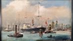 A. van Oostveen haven gezicht boten oud antiek schilderij, Antiek en Kunst, Kunst | Schilderijen | Klassiek, Ophalen of Verzenden