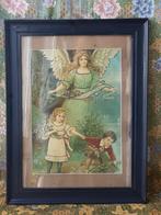 Antieke Engelse ingelijste prent met engel en kinderen.