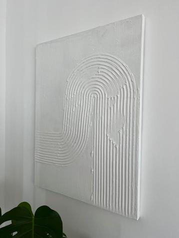 Japandi Stijl Wandkunst –Minimalistisch Wit Reliëf op Canvas beschikbaar voor biedingen