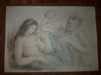 Prachtige grote aquarel "naakt met faun" van Bert Robbe. Mat, Antiek en Kunst, Kunst | Tekeningen en Foto's, Ophalen of Verzenden