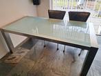 Moderne RVS Eettafel met Melkglas - 6 Persoons, Huis en Inrichting, Tafels | Eettafels, Ophalen, Rechthoekig, 200 cm of meer, 50 tot 100 cm
