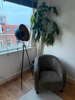 Fauteuil van donkerbruin suèdeleer, Ophalen of Verzenden, Zo goed als nieuw, 75 tot 100 cm, 50 tot 75 cm