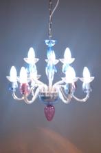 Kroonluchter van rose, blauw en helder glas, Ophalen, Zo goed als nieuw, Glas