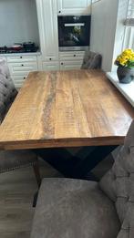 Eetafel bruin suede bruine stoelen, Huis en Inrichting, Tafels | Eettafels, Ophalen, Teakhout, Bohemian, 50 tot 100 cm
