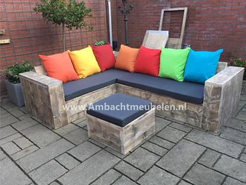 Steigerhout Hoekbank Tuinbank Loungeset + GRATIS HOCKER, Tuin en Terras, Tuinsets en Loungesets, Nieuw, Steigerhout, Bank, Bijzettafel