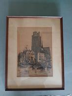 Antieke ets Marius Jansen haven en kerk dordrecht, Ophalen of Verzenden