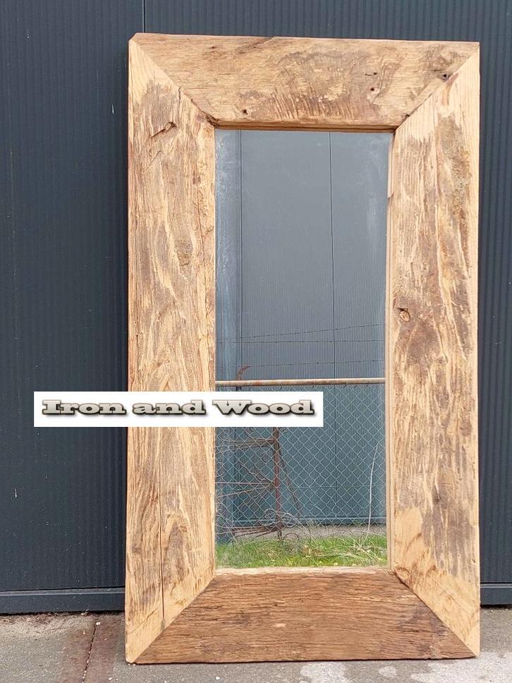 Spiegel van oude eiken wagonplanken afmeting 96 bij 55 cm, Huis en Inrichting, Woonaccessoires | Spiegels, Nieuw, 50 tot 75 cm