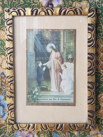 Mooie originele antieke ingelijste communie prent 22,3 cm. beschikbaar voor biedingen